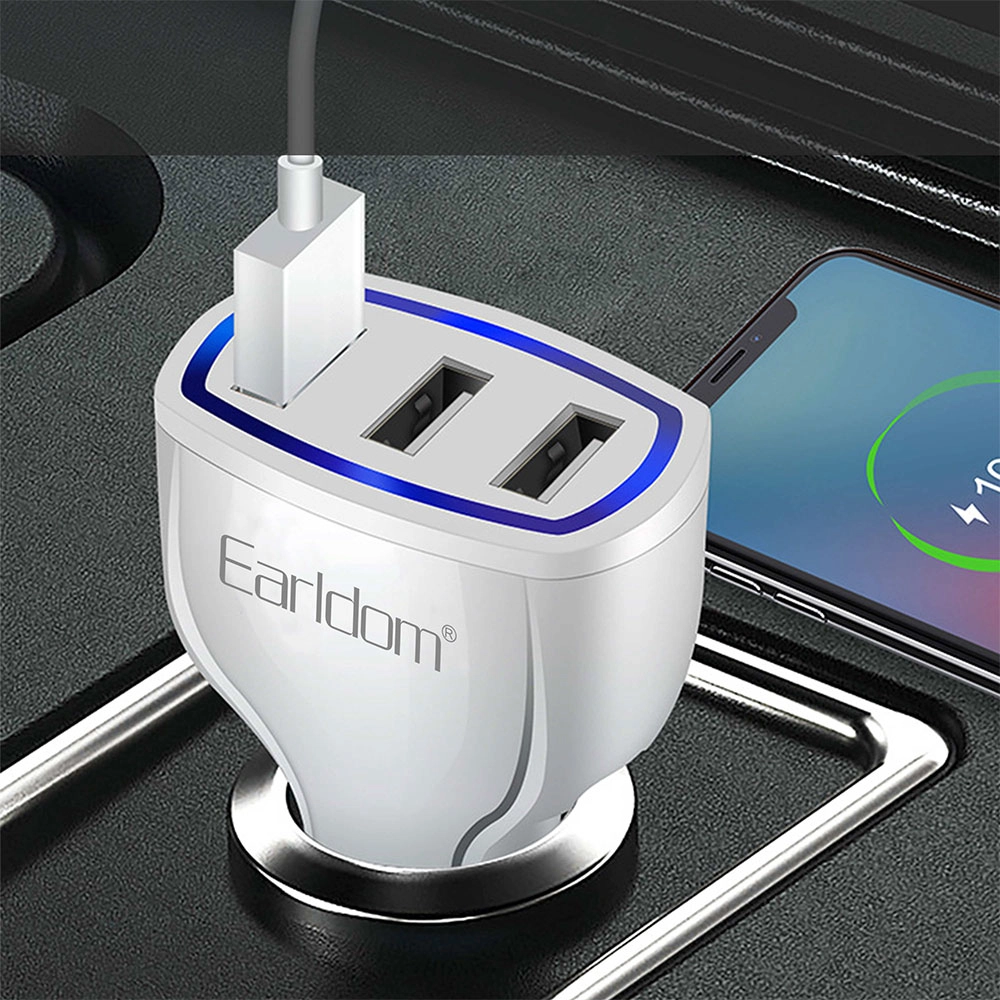 Зарядно устройство за кола Earldom ES-CC13, 3xUSB, QC3.0, С Micro USB кабел, Бял