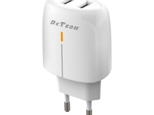 Мрежово зарядно устройство DeTech DE-32, 18W, 2 x USB F, QC, Бял - 40324