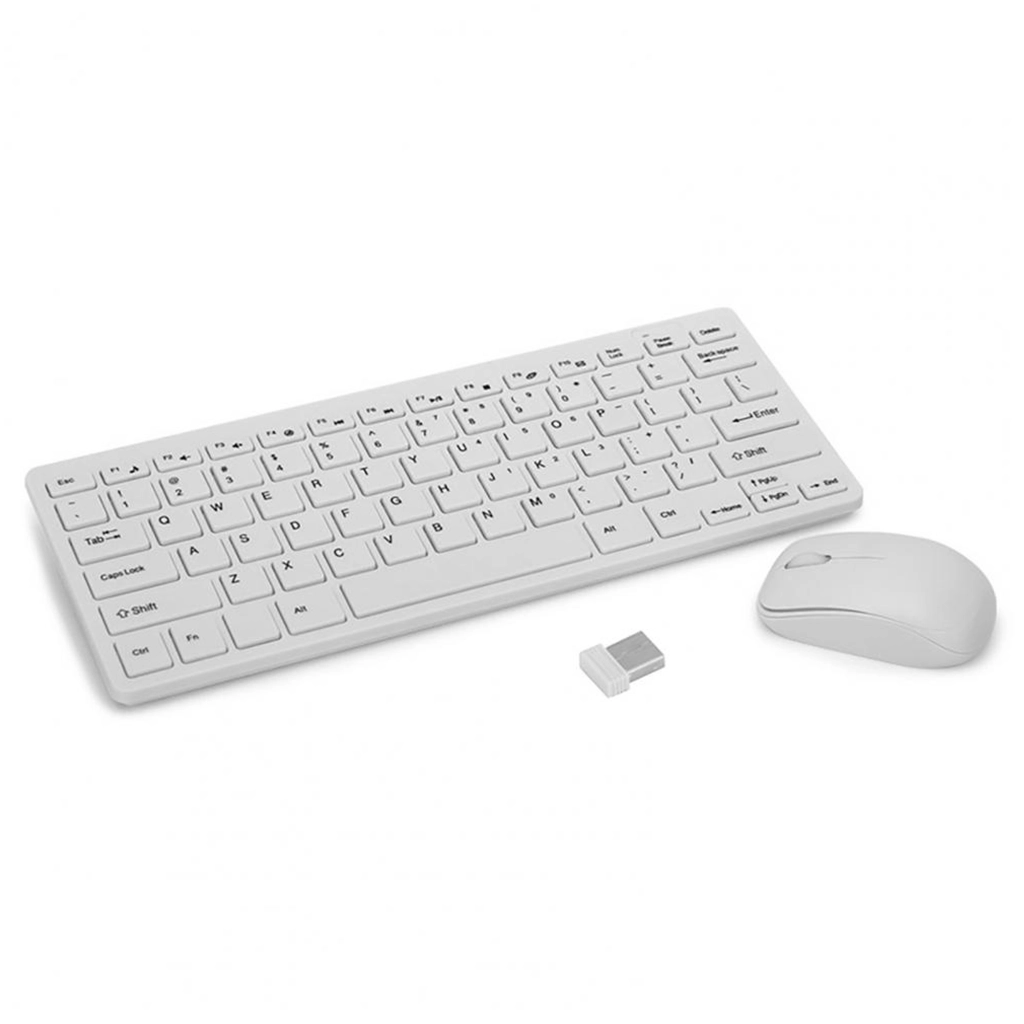 Комплект мишка и клавиатура K03, Безжични, Бял  -