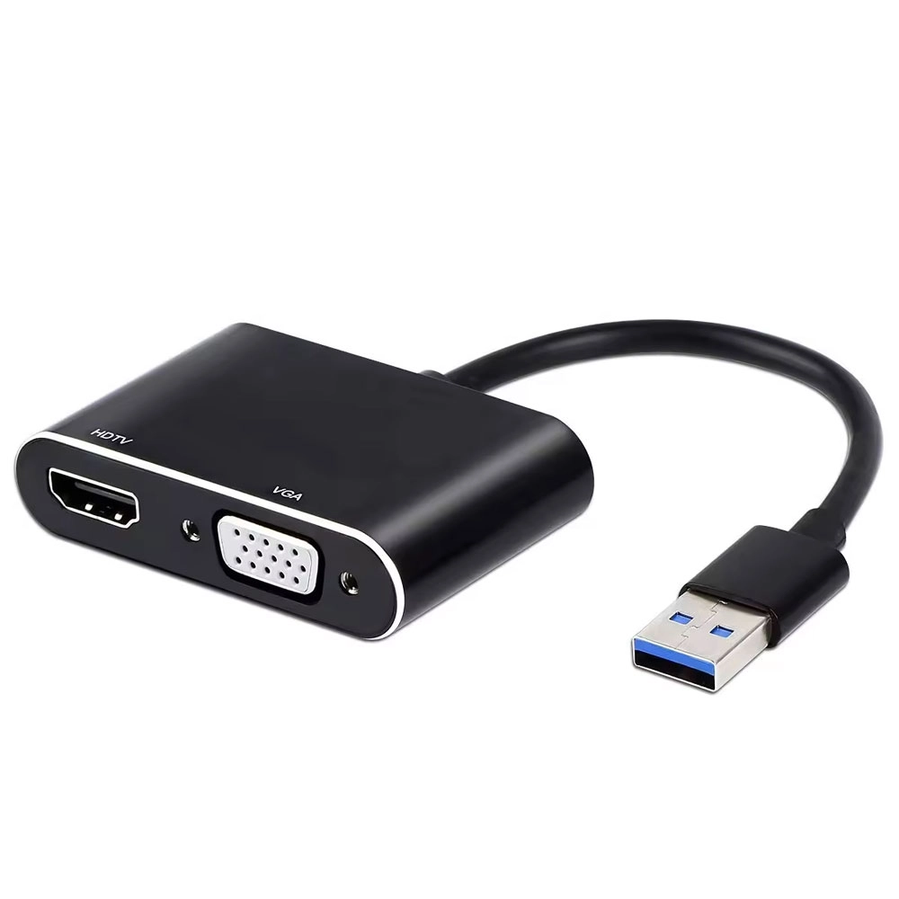 Преходник DeTech, USB 3.0 – HDMI+VGA, Сив