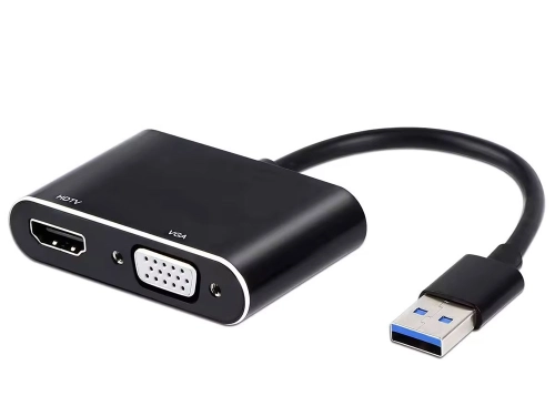 Преходник DeTech, USB 3.0 – HDMI+VGA, Сив