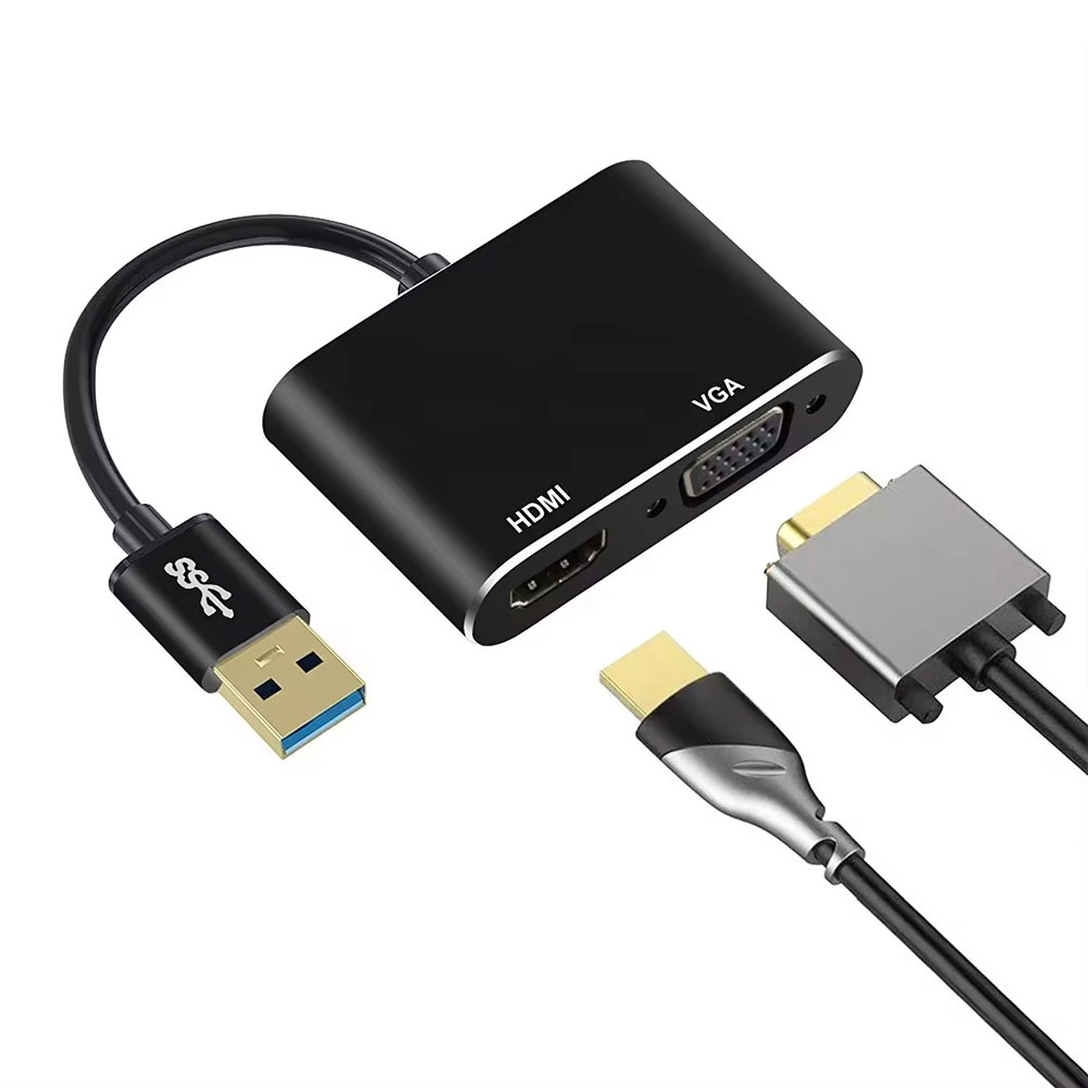 Преходник DeTech, USB 3.0 – HDMI+VGA, Сив