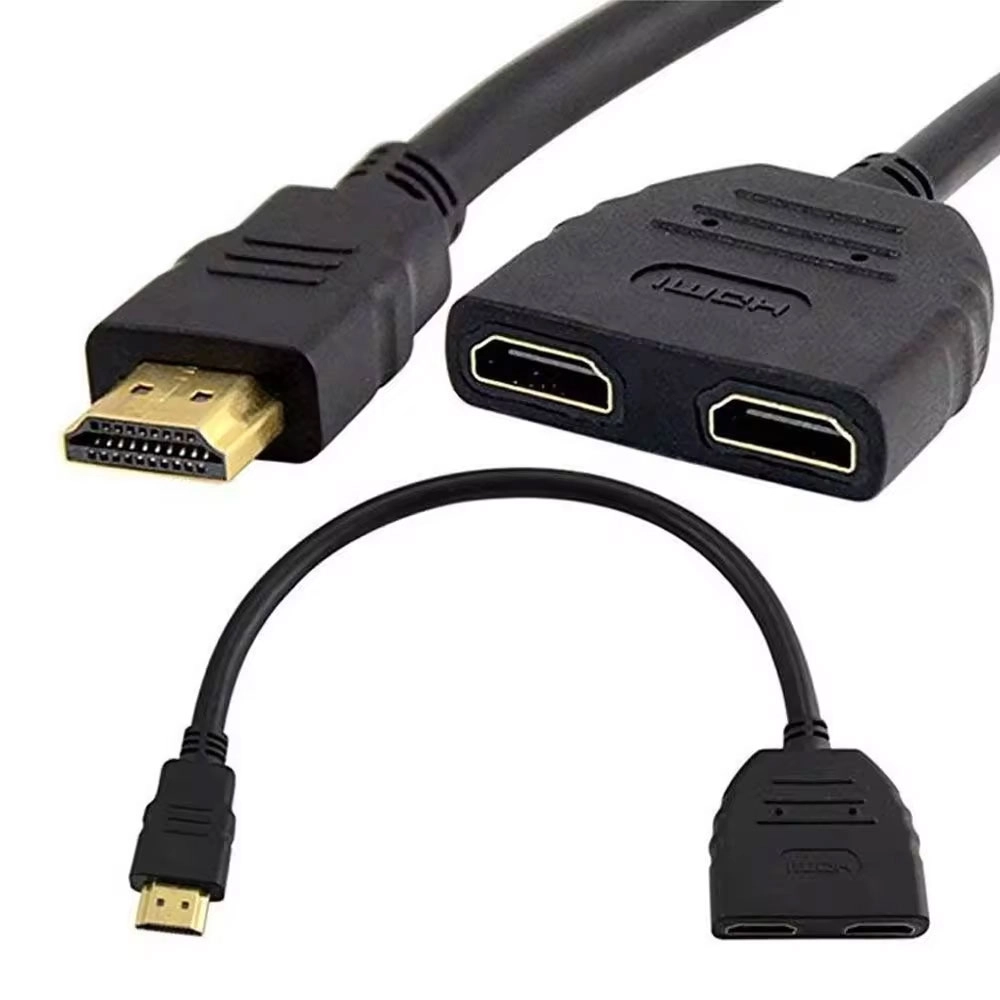 Сплитер DeTech, HDMI (M) - 2*HDMI(F), Черен