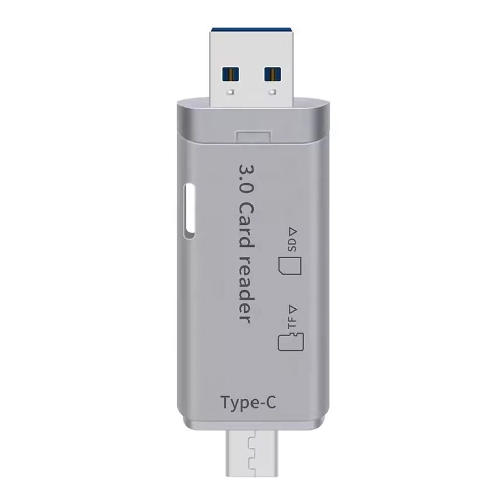 Четец за карти DeTech, USB Type-C - USB 3.0 OTG, SD, TF, сребрист