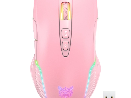 Геймърска мишка Onikuma CW905, Безжична, RGB, 7D, Розов